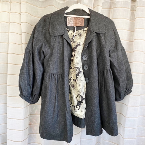 Free People Jackets & Blazers - Free People Wool Crop Puff Sleeve Pea Coat